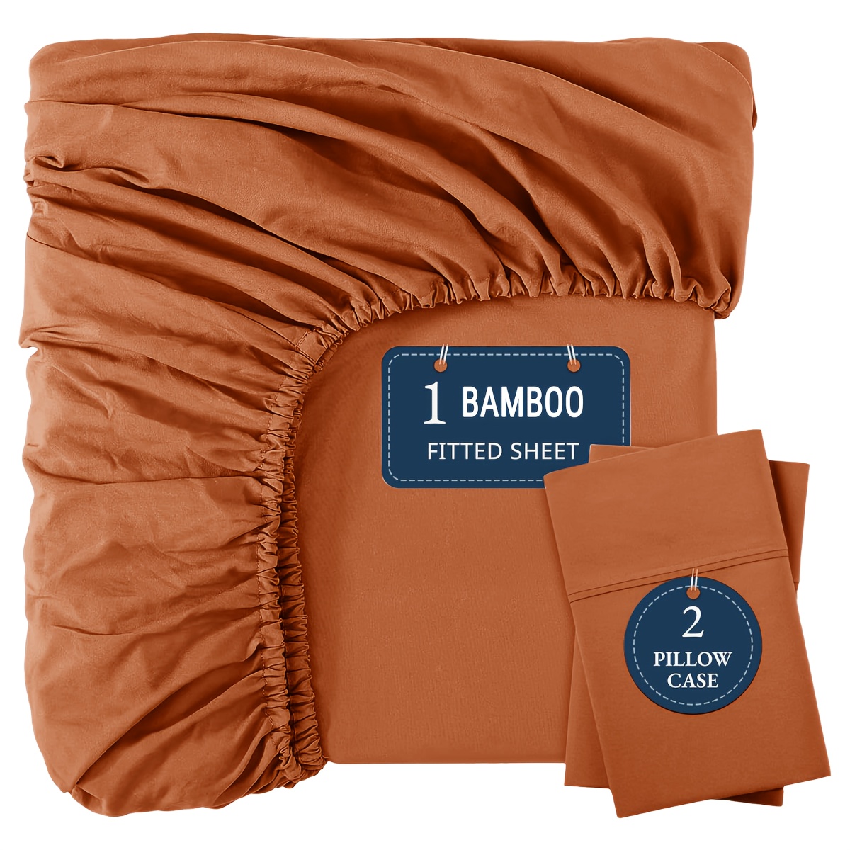 TEMU Bamboo Sheets Set, Cooling, Breathable, Soft, Deep Pocket, Queen Size Extra Thick 3pcs Set (1 Fitted Sheet, 2 Pillowcases), Bottom Sheet, Fits