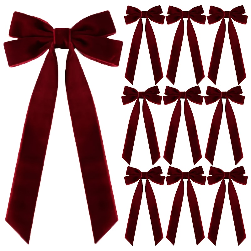 

10pcs Velvet Christmas Tree Bows, , No Feathers, For Holiday Wreath Decorations And Rustic Crafts