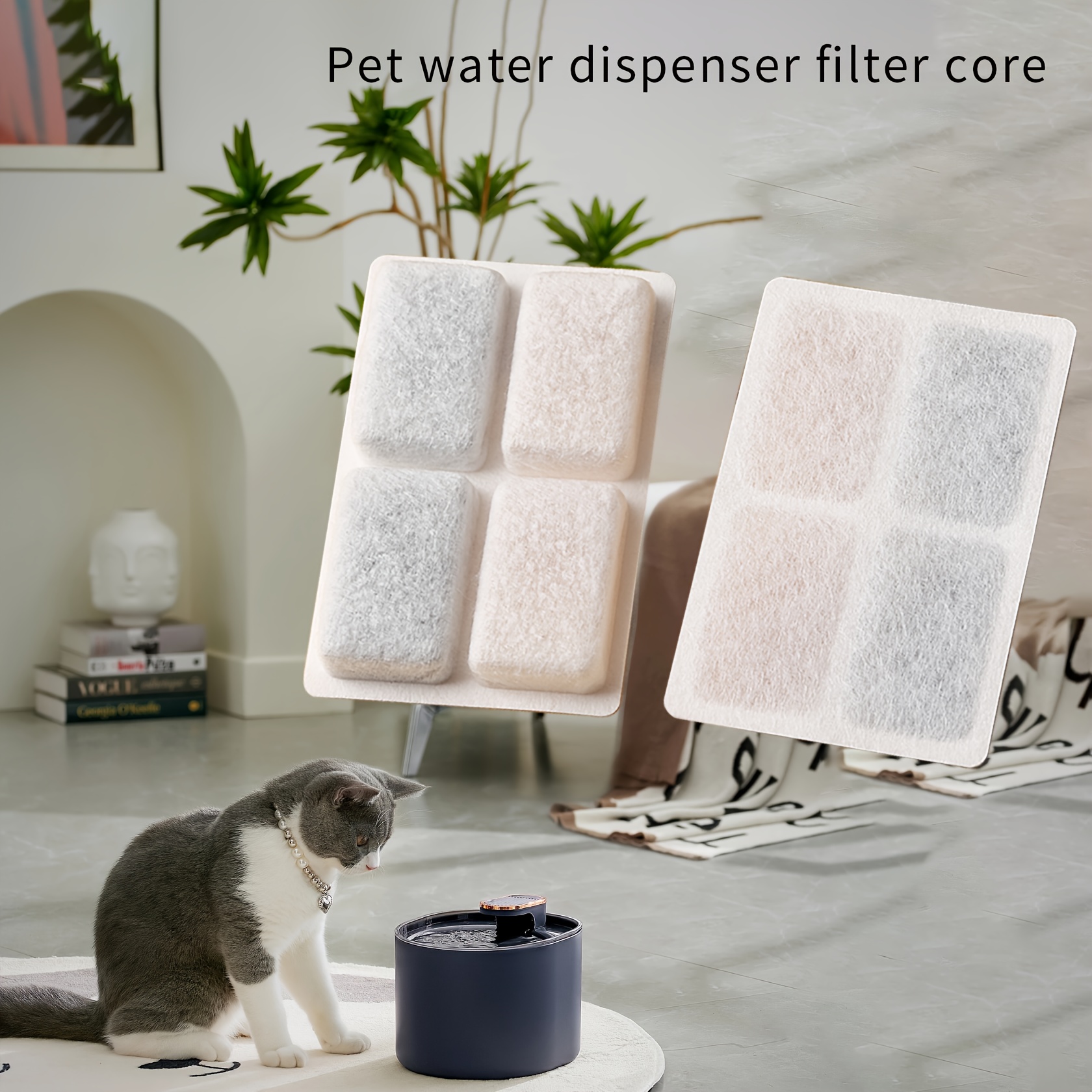 Produktbild von 4er-Pack Haustier-Wasserbrunnenfilter – 4 Filter + 4 Schwämme – Mehrschichtig, Aktivkohle, Für PLWF008 & Kompatible Modelle