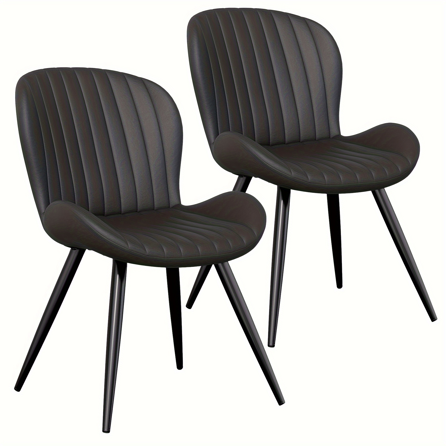 Image of Modern Dining Room Chairs Set Of 2, Upholstered/sponge Seats Kitchen Dinner Chair, With Black Metal Legs, Fabric And Curved Backrest Kitchen Chairs, Easy-clean