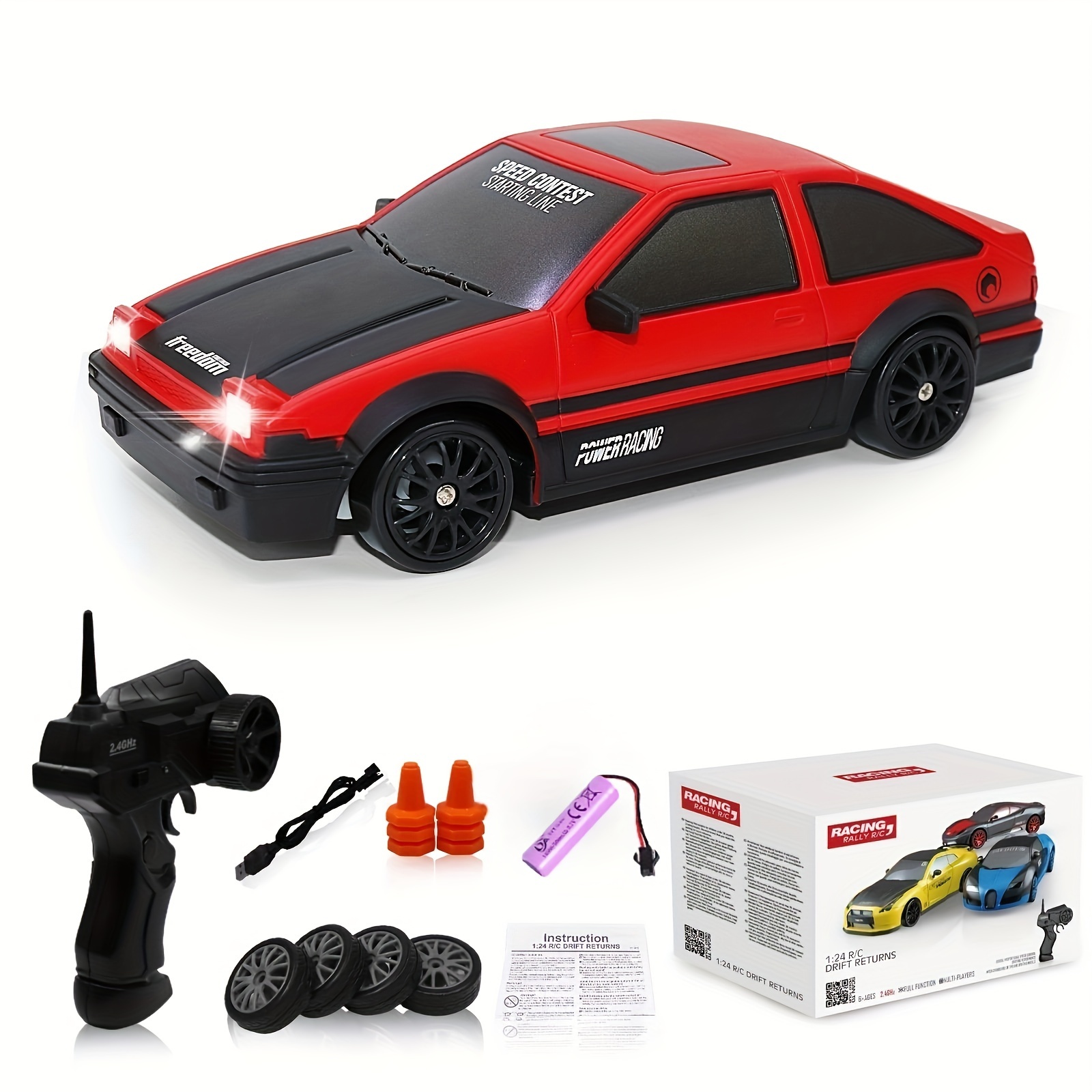 

2.4g , 1:24 Fast Car, 4wd Led Light Drift Tire Racing Sports Remote Control Car Toy, Christmas Birthday Gift Christmas Gift