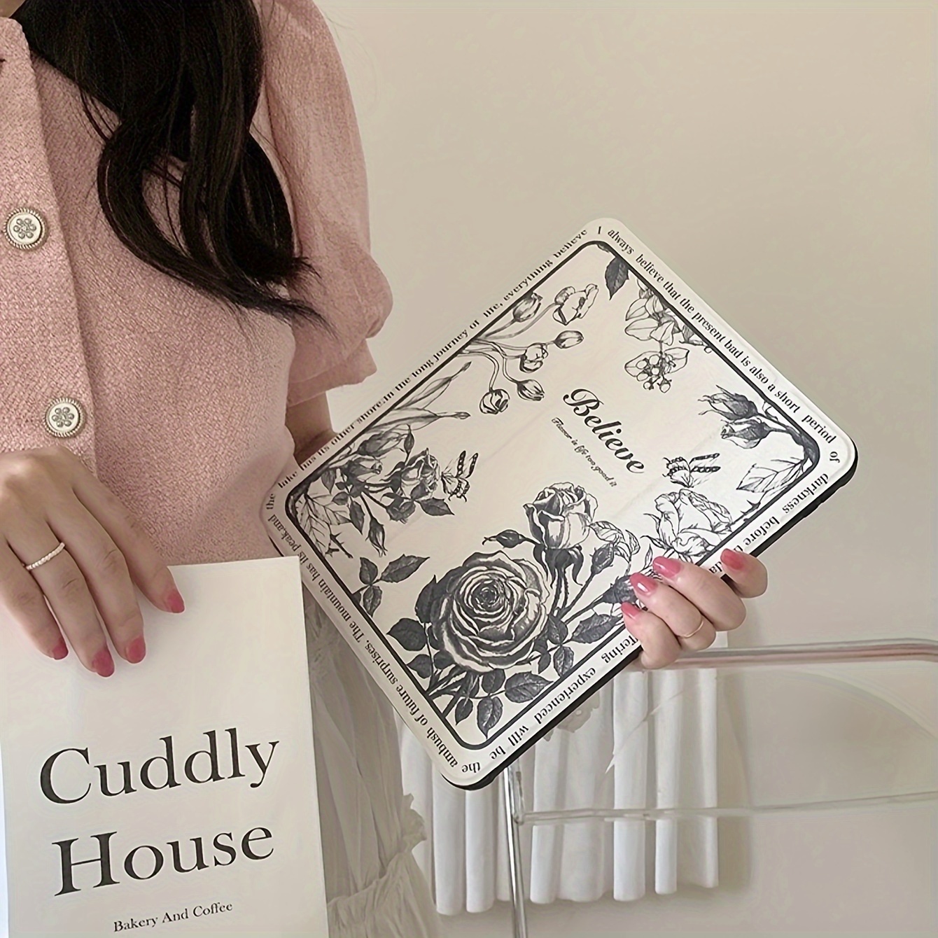 TEMU Case For For Ipad, Black Rose Protective Cover For Ipad Tablet, Stand, Anti-drop, Compatible With For /10.5/10.9/10th/pro 11/air 5/air 4/9.7