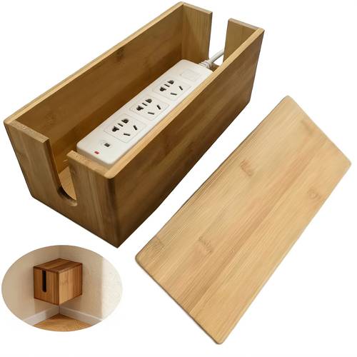 item picture bamboo cable management box bamboo cable organizer box for electrical hiding cord management power strip hider cable
