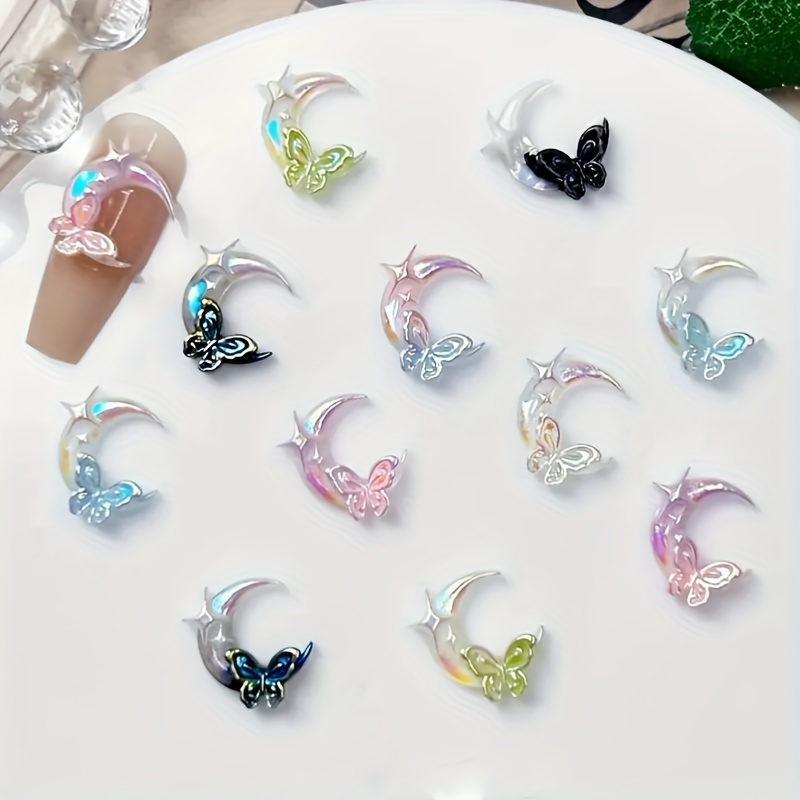 Image of 60pcs Luminous Moon & Nail Charms - Colorful Resin Nail Art Decorations For Women And Girls, Unscented Salon-quality Supplies (assorted Colors), -the-dark, Star