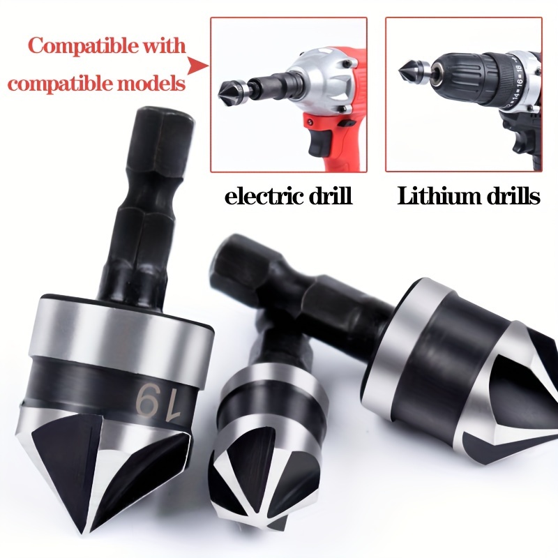 

3pcs Black Hex Shank Router Set - 5-blade Chamfering & Edge Smoothing Tools For Woodworking, Carbon Steel, Rust-resistant