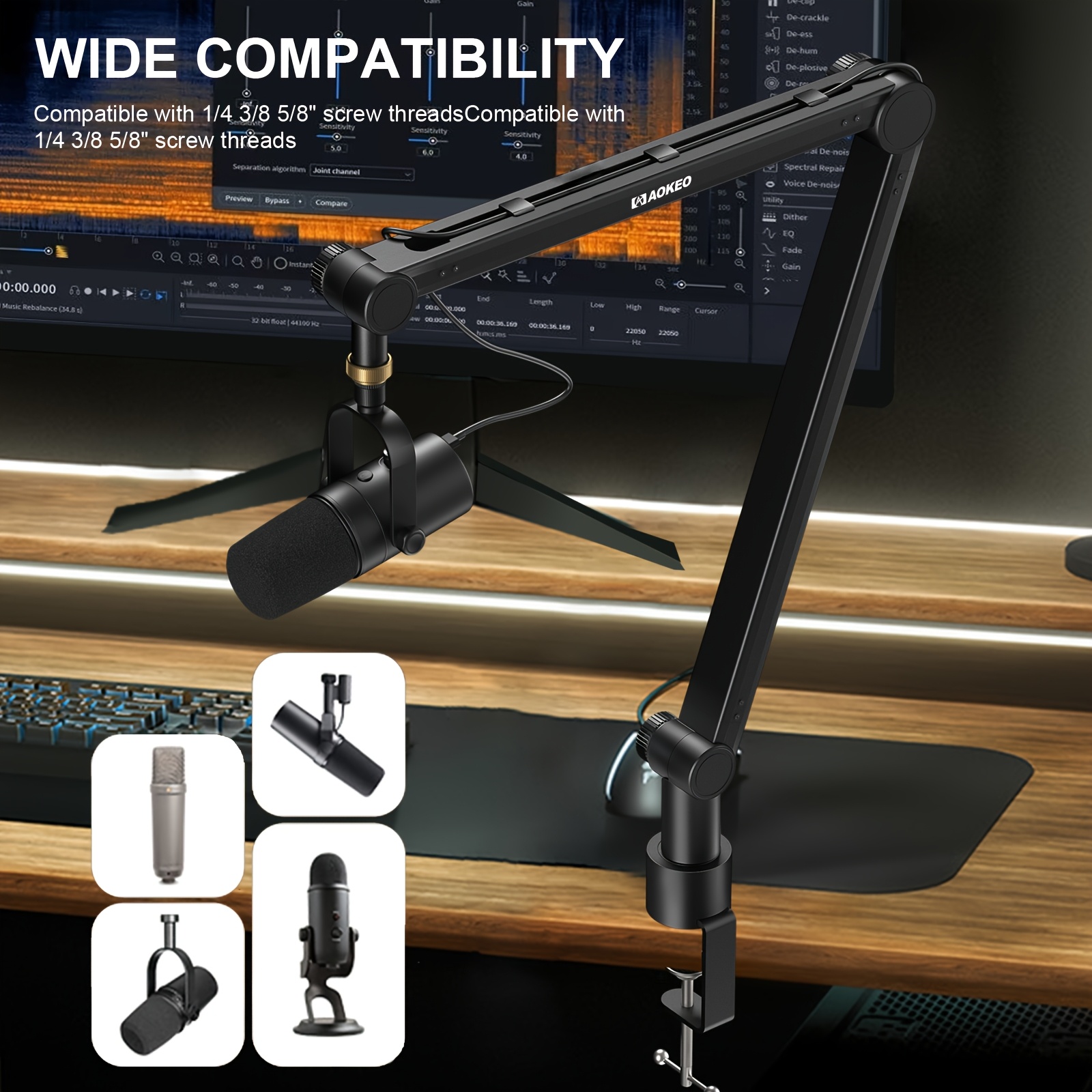 Aokeo Arm Microphone Stand With Cable Collection, Suitable For Gaming, Singing, Karaoke, Streaming, And Other Microphones