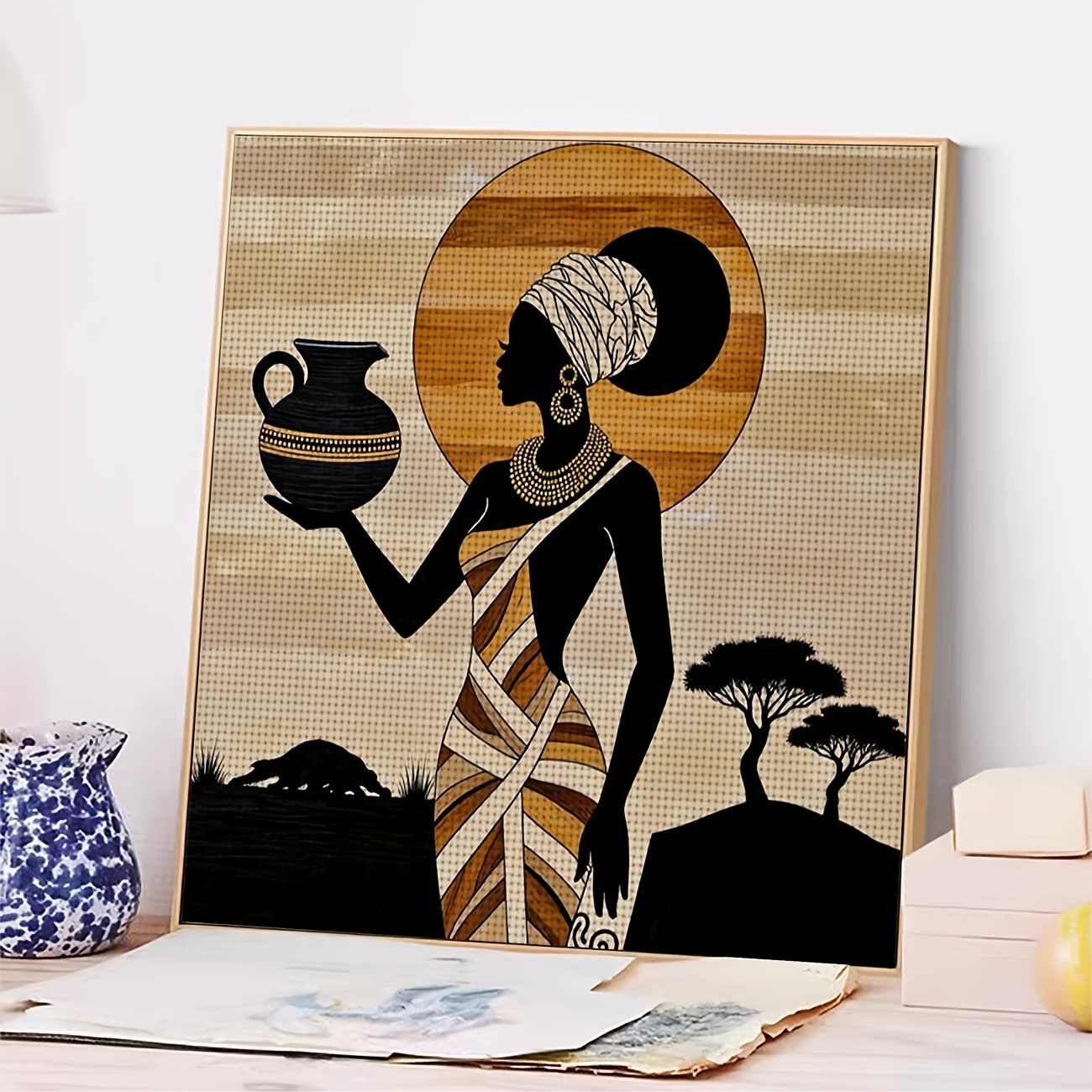 Cross-Stitch Kit "African Holding Pottery" Pattern for Beginners