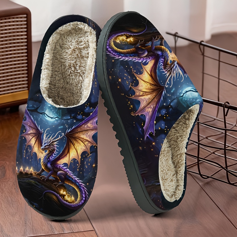 TEMU Purple Dragon Cartoon Slip-on Slippers, Soft Fabric Lining, Non-slip Tpr Sole, Casual Comfortable Indoor/outdoor Shoes For Women, Birthday Or