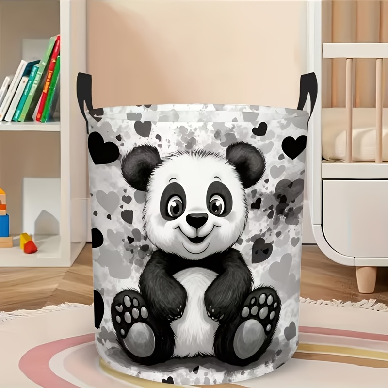 TEMU 1pc Ink Style Cute Panda Foldable Dirty Clothes Basket, Round Dirty Clothes Basket Suitable For Bathroom And Bedroom, Storage Basket Used For