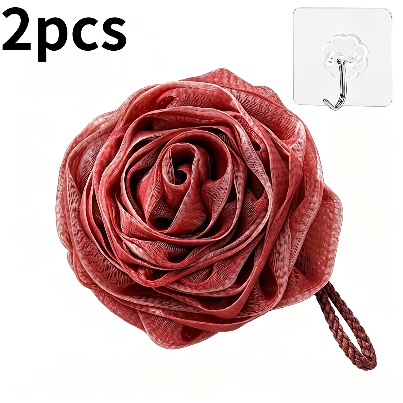 Large Rose-Shaped Bath Loofah Sponge with Storage Hook