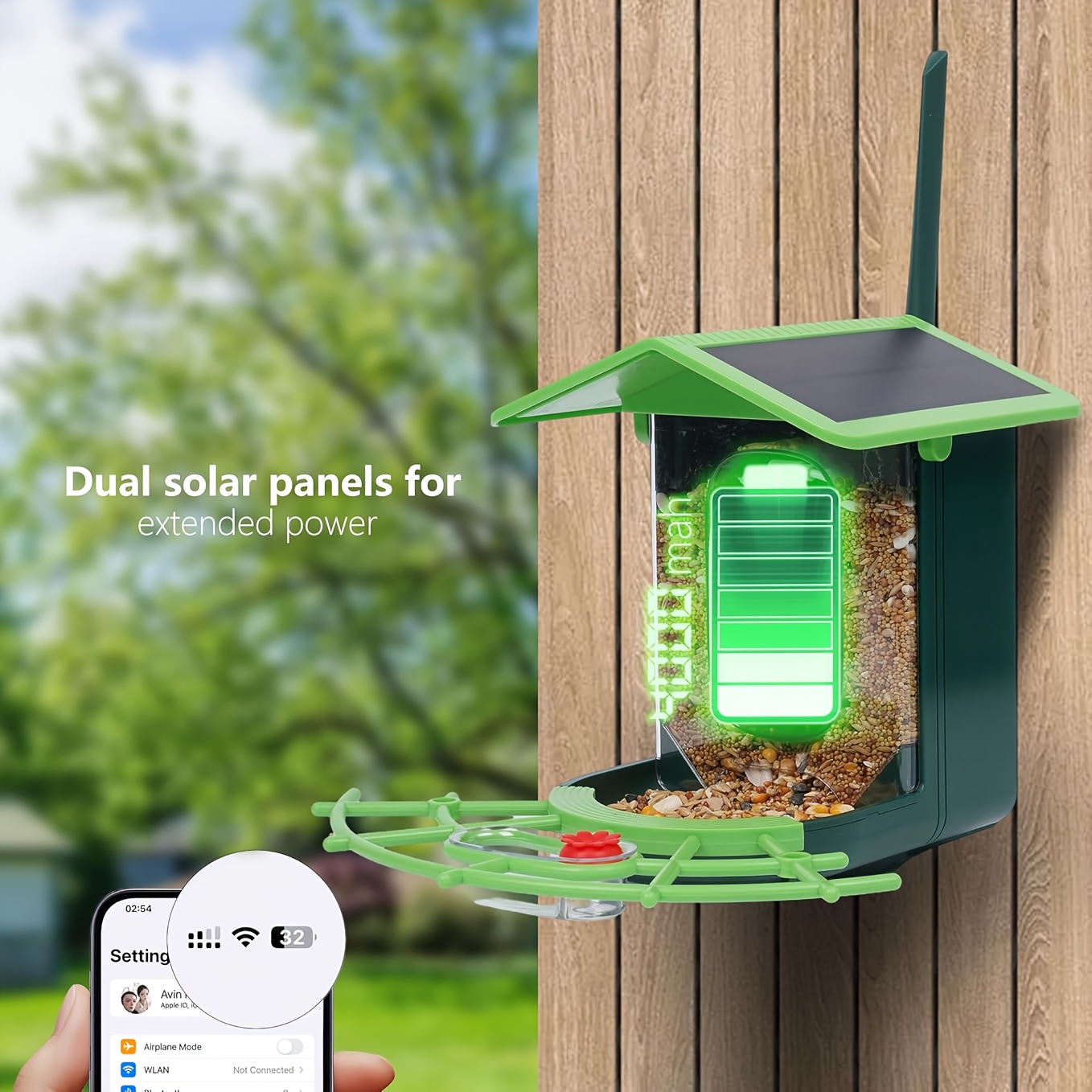 1pc Jaula para Pájaros con Monitor, Comedero Solar 1296P, Captura Automática de Vídeos y Fotos de Aves, Identificación AI de Especies (No Incluye Batería), Batería de Litio 4000mAh, Ideal para Amantes de las Aves