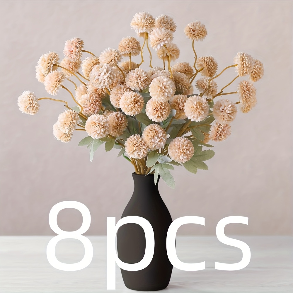 Image of 8pcs 5heads Dandelion European Style Simulation Flower Fabric Flower Artificial Flower Decoration Ornament Grass Ball Hydrangea Ball Table Tennis Chrysanthemum