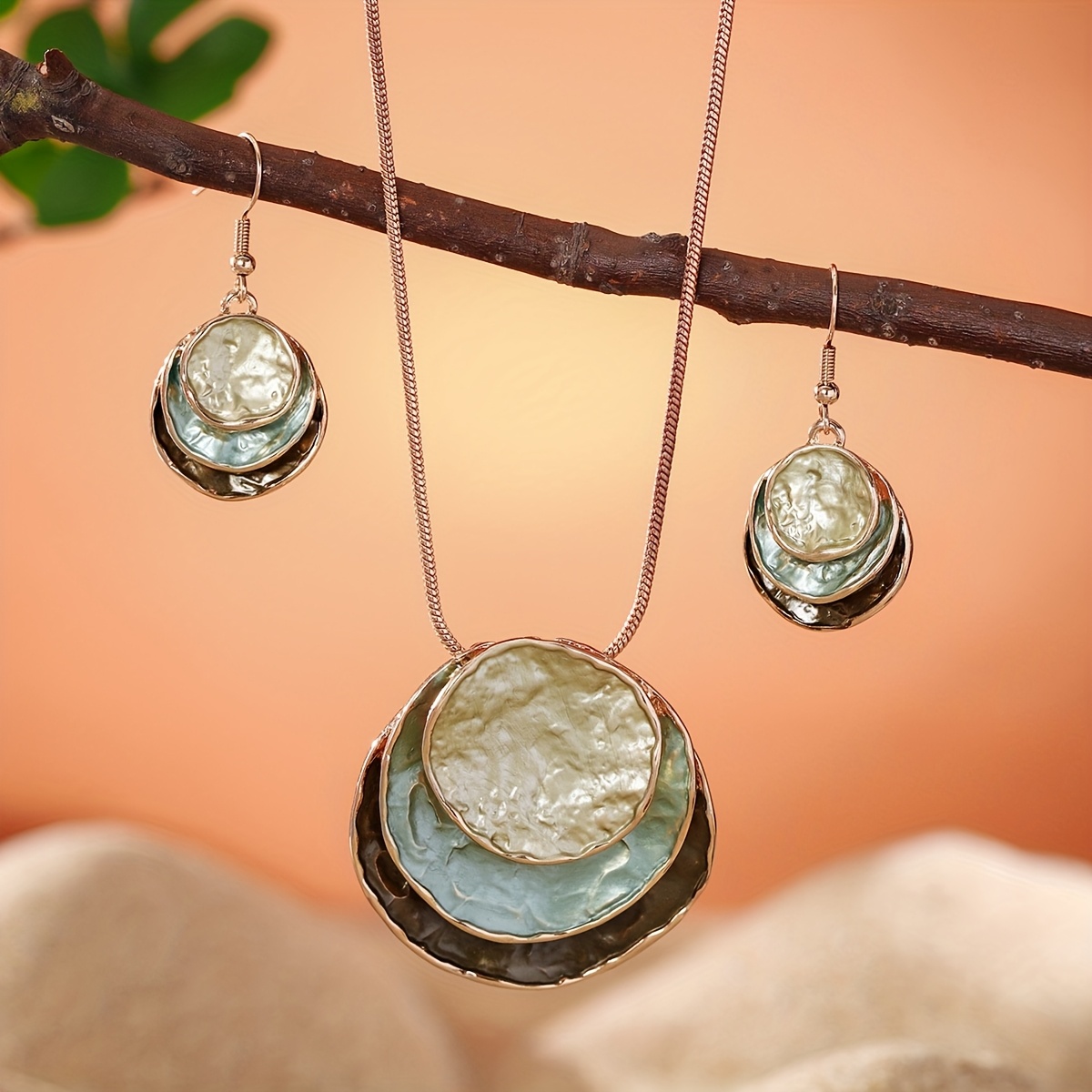 Geometric Pendant Necklace & Earrings Set - Romantic Gift Idea