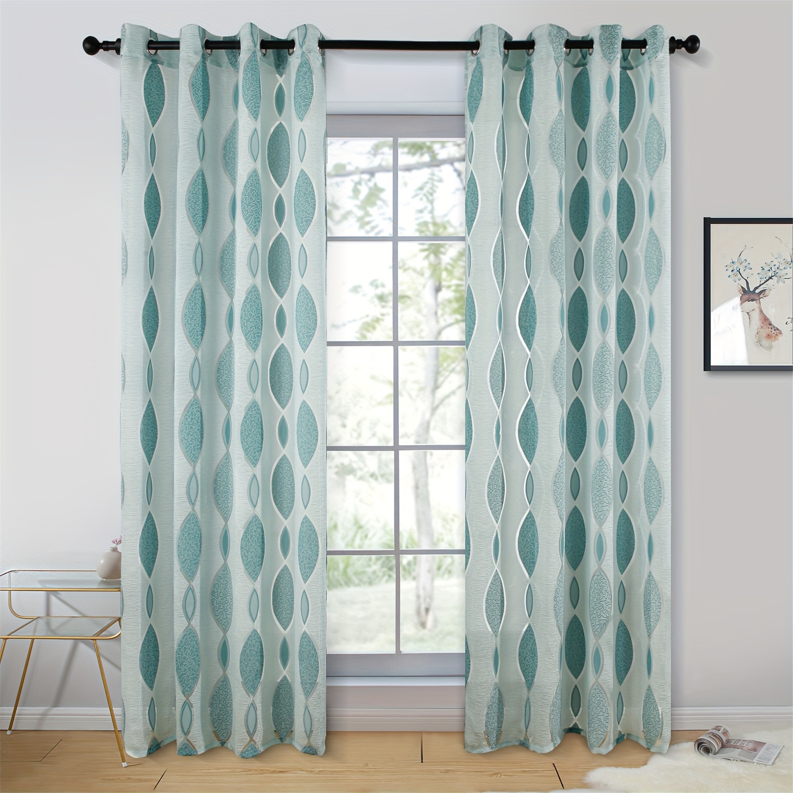 2pcs Semi-sheer Curtains, Grommet Top Decorative Window Drapes, Window ...