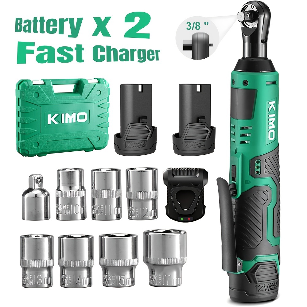 

Kimo Cordless Electric Ratchet Wrench Set, -lbs, 400 Rpm, 3/8" 12v Cordless Ratchet Kit , 2.0ah Lithium-ion Battery