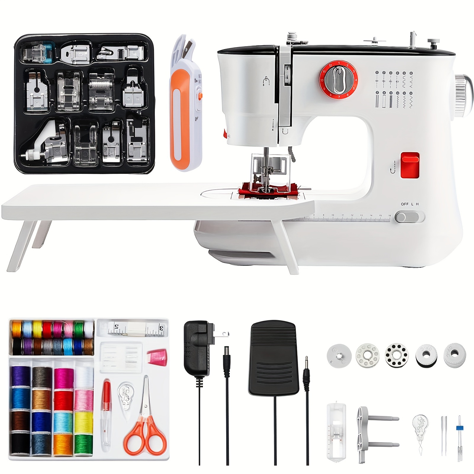 

12 Stitches Electric Sewing Machine, Reverse Sewing, Dual Sewing Machine With Extension Table Foot Pedal, Accessory Kit Family