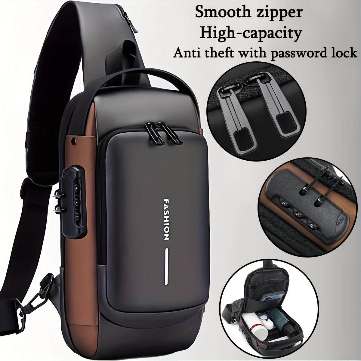 h7 3 5days mens anti theft password lock crossbody bag durable fabric adjustable strap multiple compartments zipper closure ideal for motorcycle casual sports daily urban hiking secure travel bag sturdy construction Product details 0