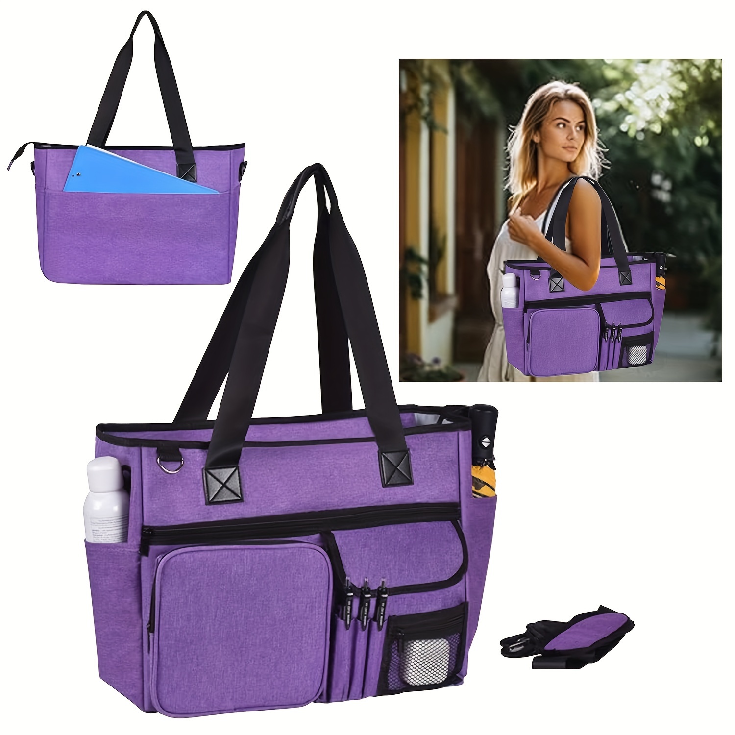 preppy style nurse tote bag polyester work handbag with removable strap zip closure multiple pockets laptop compartment ideal for nursing school teachers students hand washable   production