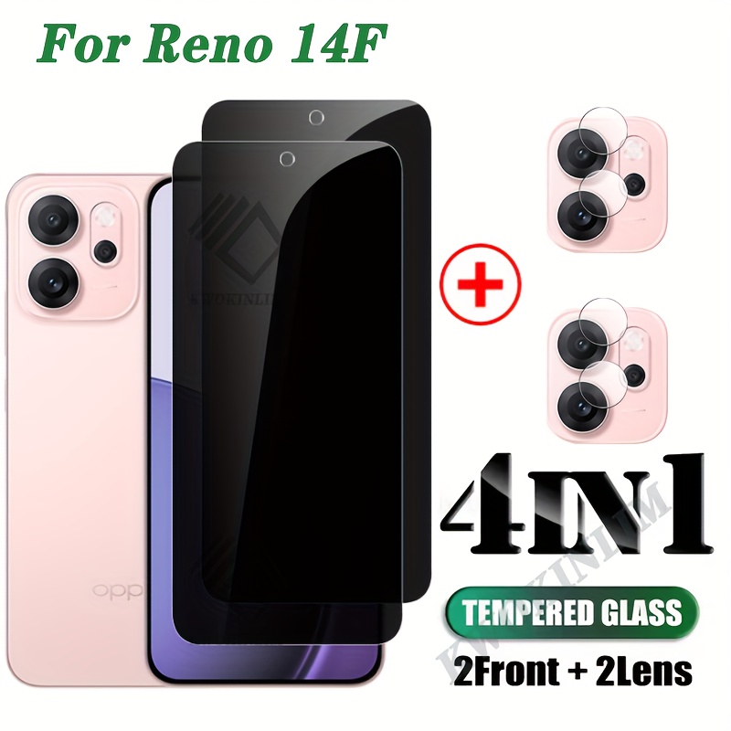 TEMU 4in1 For Reno 14f Privacy Tempered Glass Reno 14f Anti Spy Screen Protector Protective Phone Camera Lens Film Reno 14f Glass