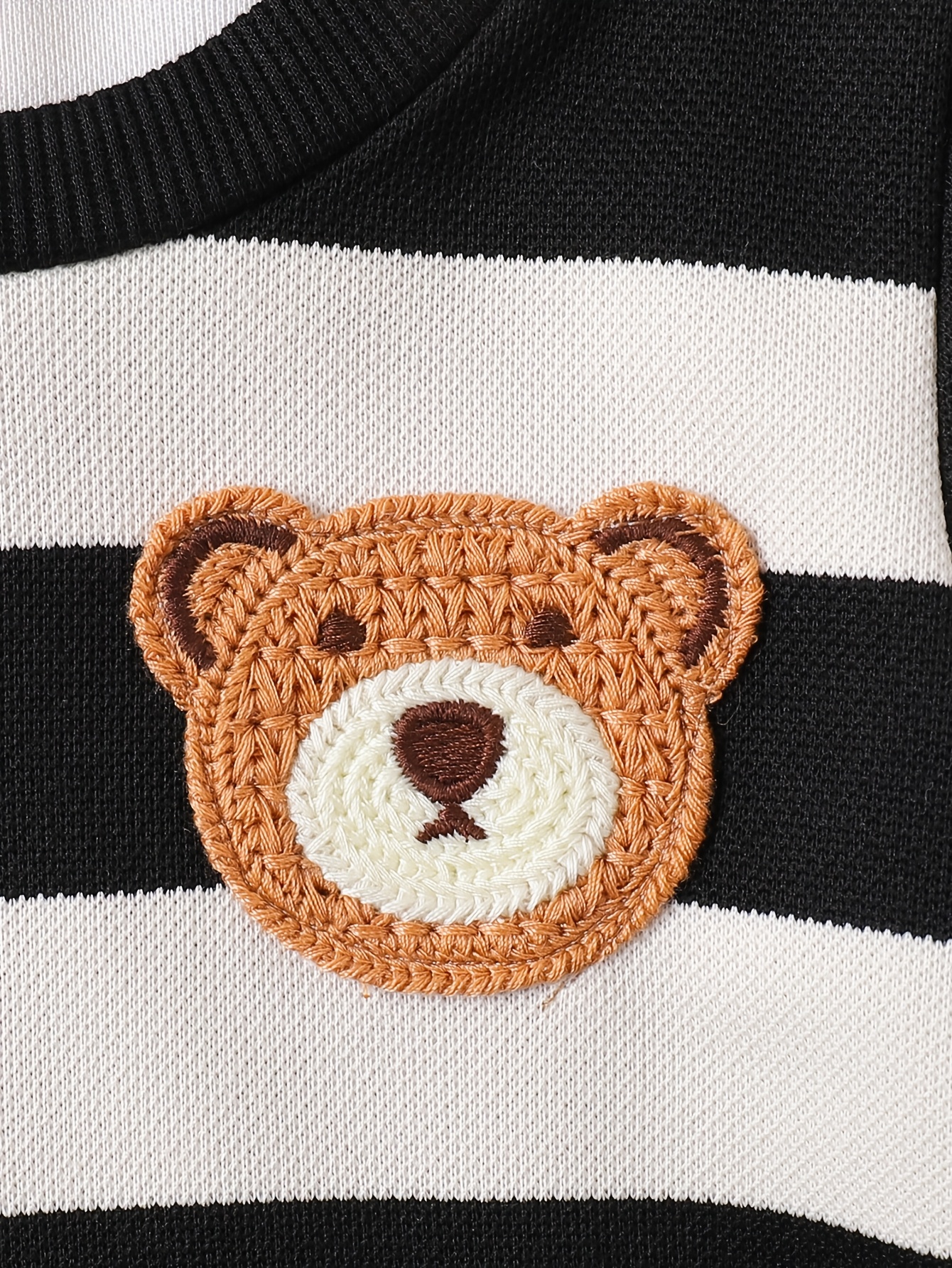 2pcs denim set with striped long sleeves cute 3d bear patch for adorable charm warm and comfortable soft light beige friendly fabric elastic waistband for easy on off   outdoor Product details 6