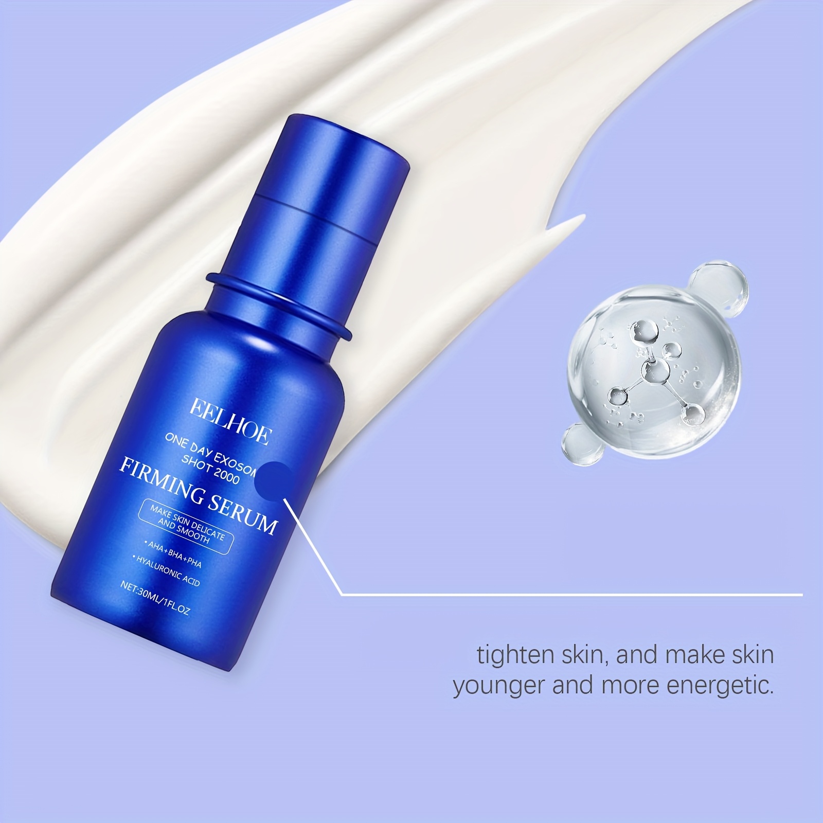 EELHOE Sérum Essentiel Raffermissant - Formule Hydratante et Équilibrante avec Acide Hyaluronique, Acides Alpha Hydroxy et Vitamines C et E - Lisse les Lignes Finement, les Crows Feet - Cadeau Idéal pour la Fête des Mères, 30ml/1fl.oz, Essentiels de Soins de la Peau | Soins de la Peau Rafraîchissants | Sérum Hydratant