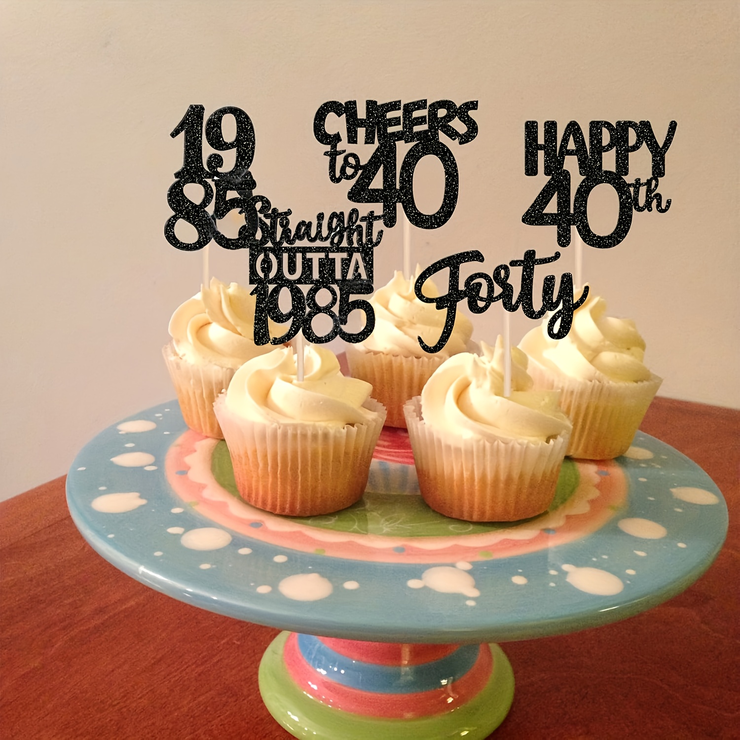 Kuchenaufsatz Zum 40. Geburtstag – „Straight Outta 1982“ & „Happy 40th Forty Awesome Since 1982“ | 40 Cupcake-Deko, Gold & Glitzer