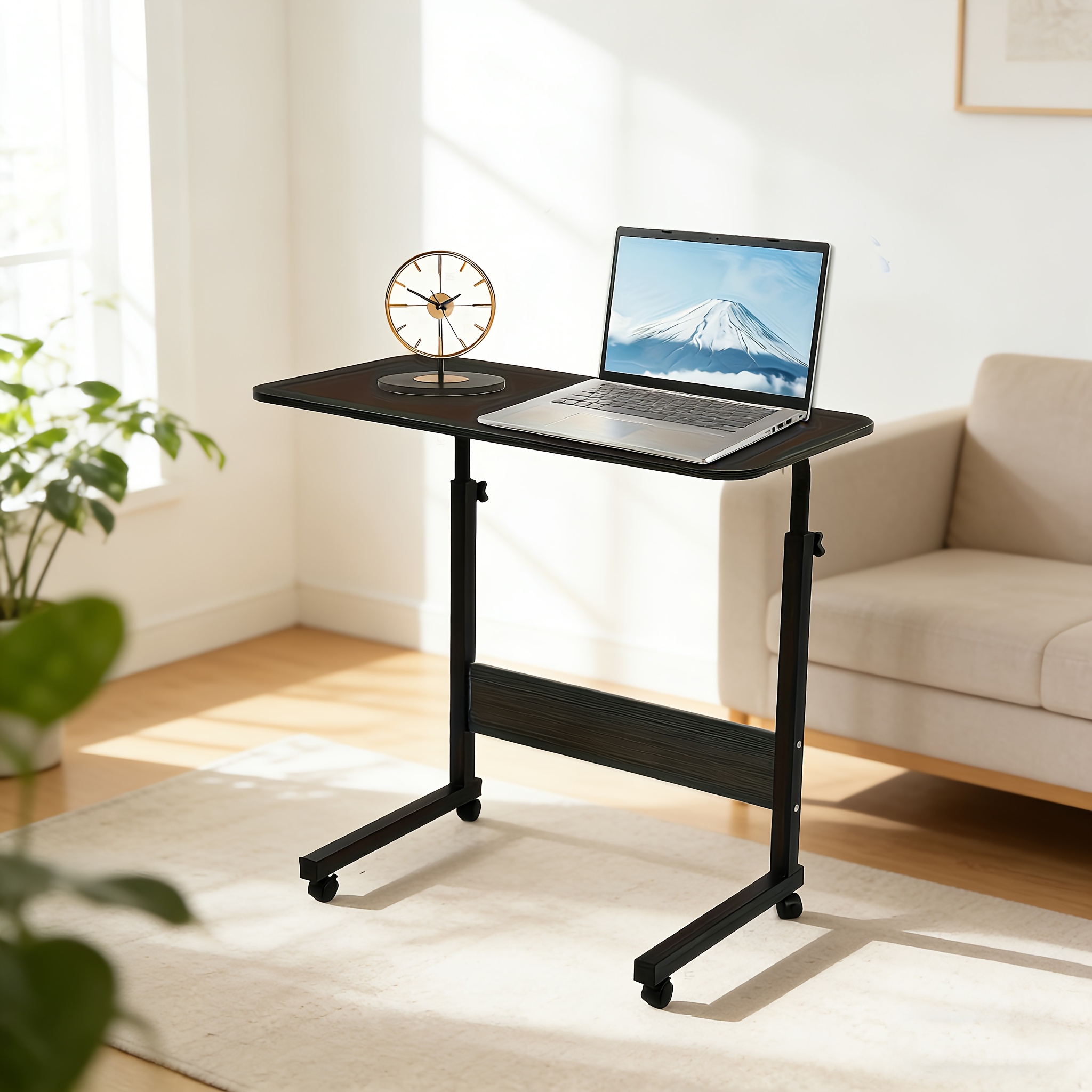 Mobile Side Table 23.7-inch/-inch Computer Desk With Wheels Adjustable Height Portable Laptop Cart Bedside Table With Side Panels Bedside Table For Living Room And Bedroom