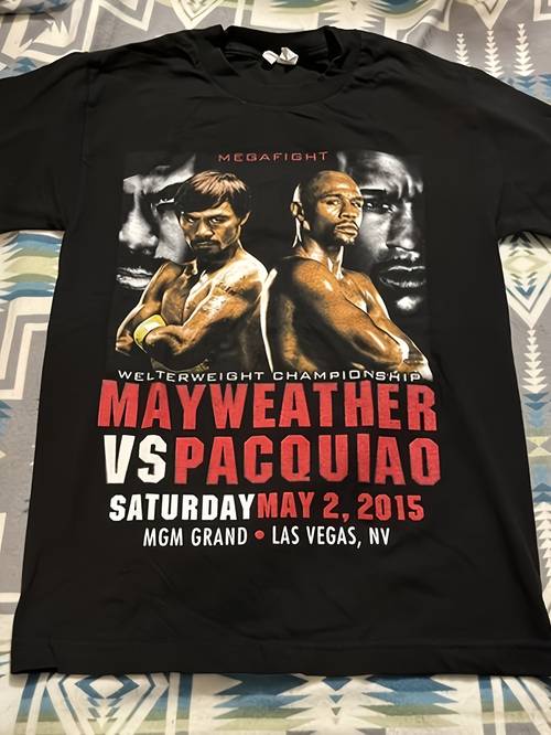 mens and womens vintage 2015 mayweather vs pacquiao boxing print unisex 100 t shirt soft casual streetwear essential all match style affordable daily wear and perfect christmas gift for fans 220g
