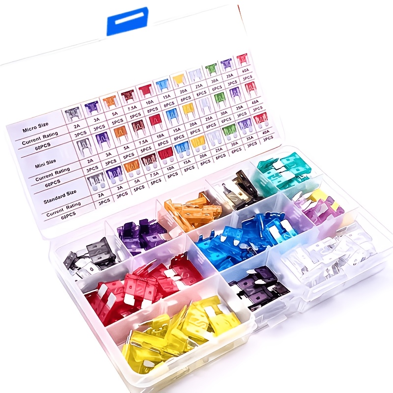 TEMU 180pcs Car Fuse Kit, 60 Mini Blade Fuses   60 Standard Car Fuses   60 Micro Fuses   Fuse Puller, Vehicle Fuses