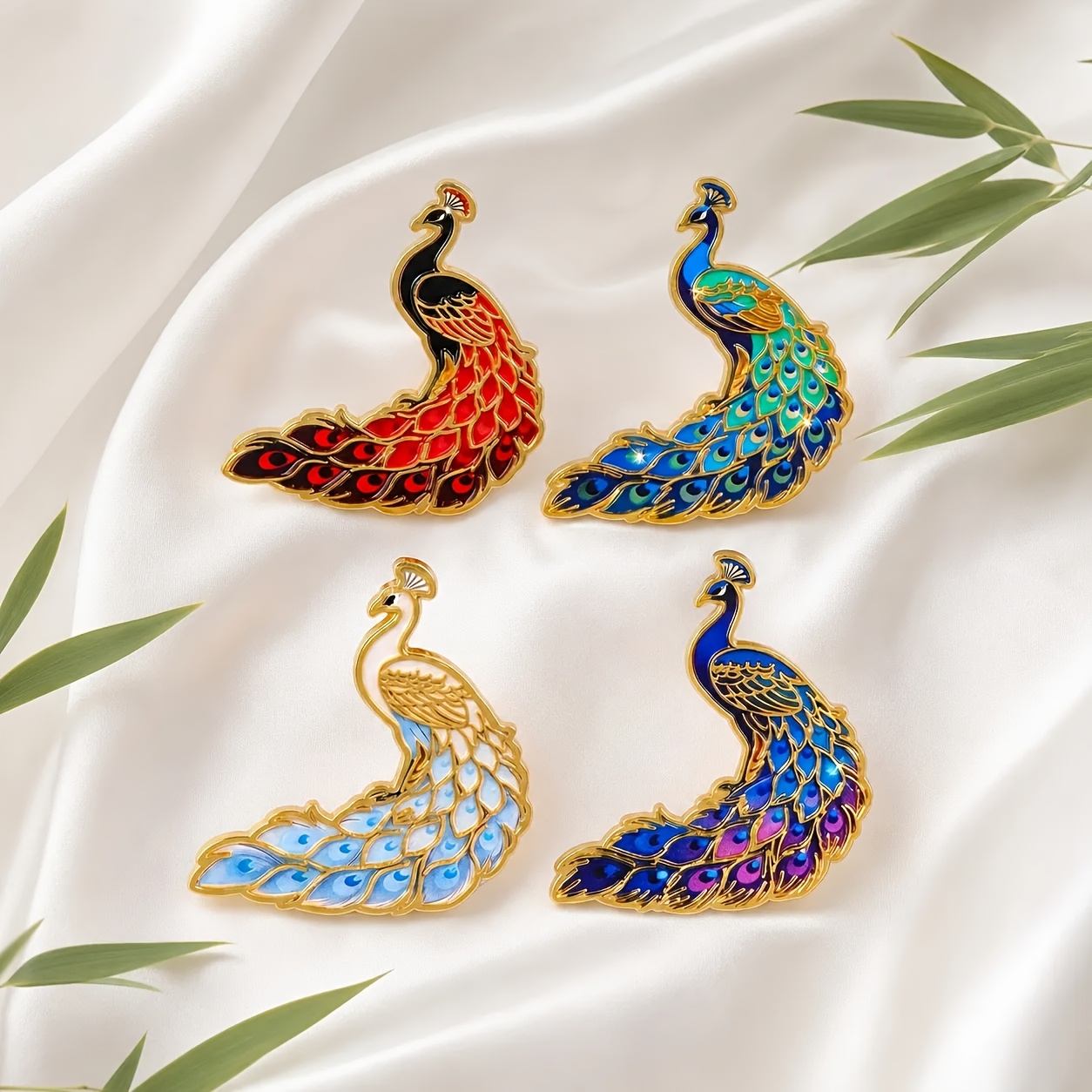 TEMU 4pcs Elegant Temperament Peacock-shaped Brooches, Retro Suitable For Evening Dress, Bag, Coat Matching