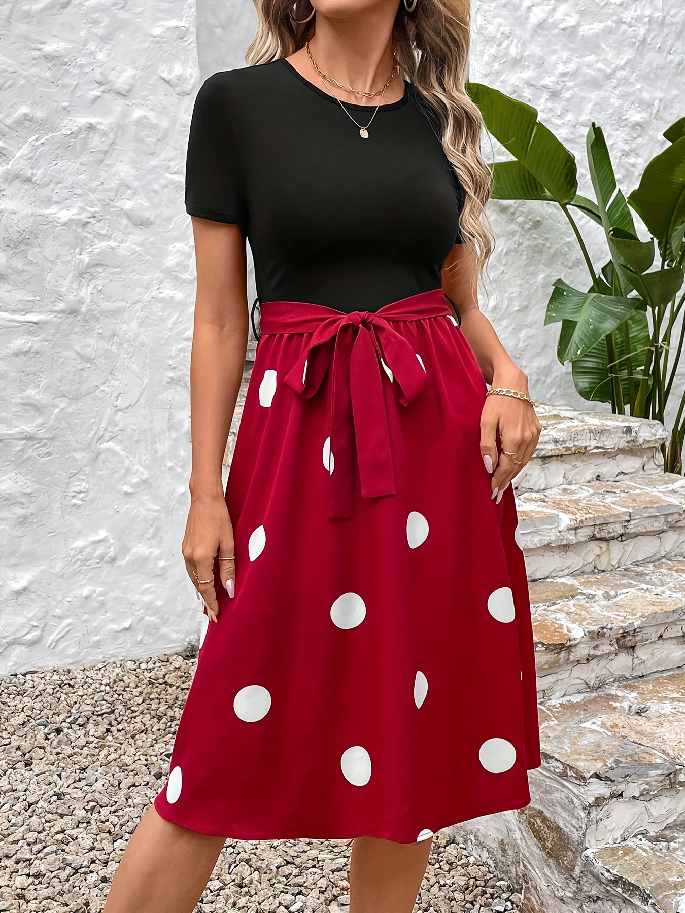 fitted lace wedding dress DOTS AOP LACE SS DRESS-Red – whoopikids