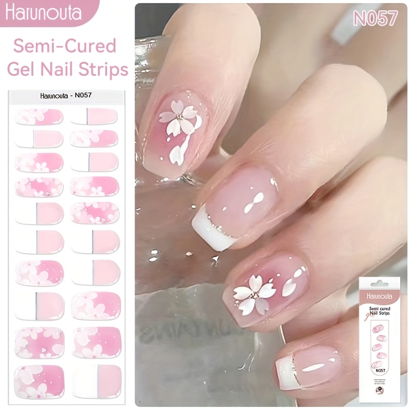 Harunouta 20strips Semi Cured Gel Nail Strips Glitter Gel Nail Stickers Polka Dot Gel Nail Wraps Flower Gel Polish Stickers Nail Art Manicure For Nails