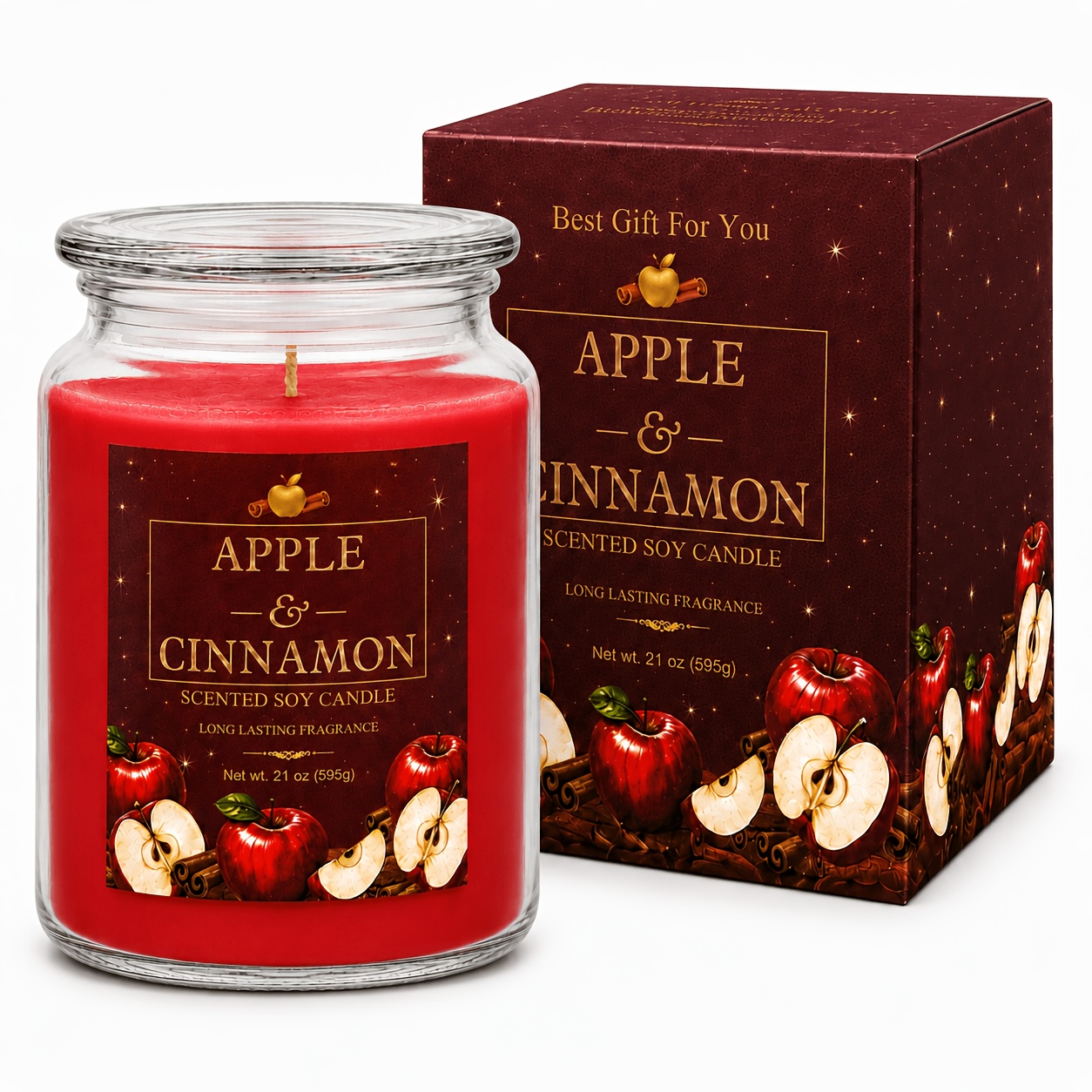 TEMU 21oz Cinnamon Scented Candle, 120-hour Long-lasting Burn, Soy Wax In Glass Jar, Gift Box Packaging, Suitable For Fall And Winter Home Decor,