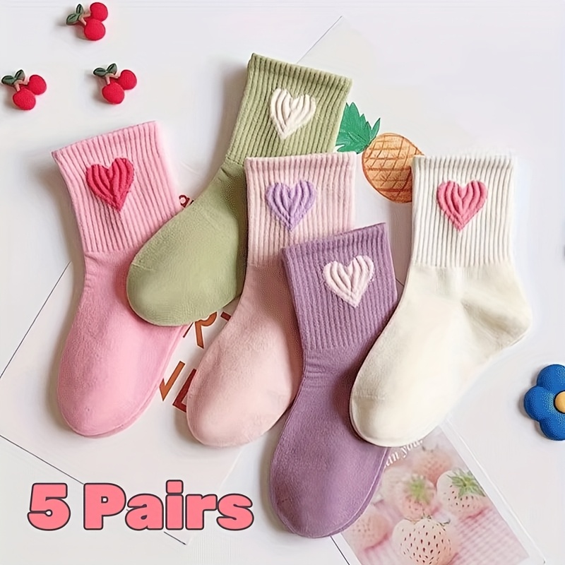 E-shop 5/10 Paar Süße Cartoon-Herzen Bunte Mädchensocken Rosa Serie Kinder Jahreszeiten