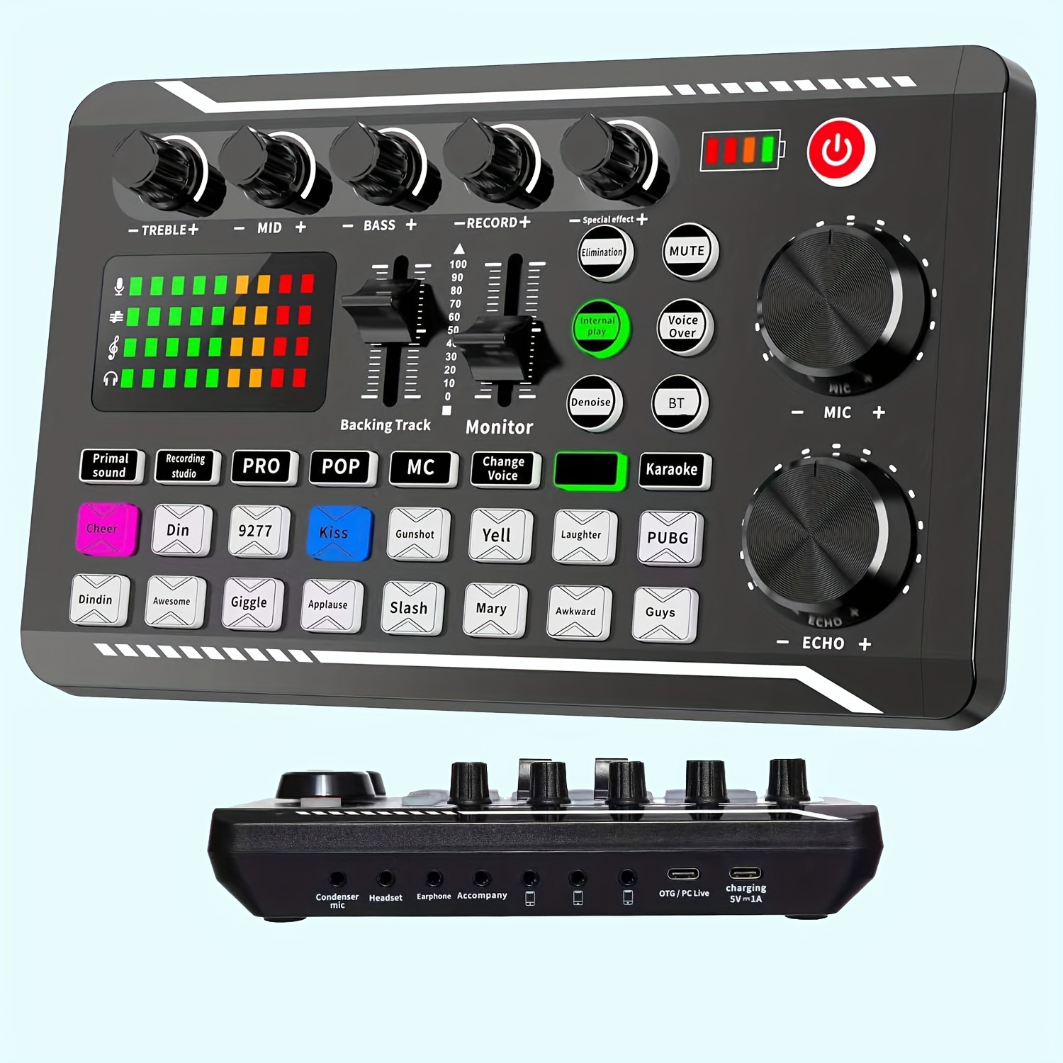 

Live Sound Card Audio Mixer, With Usb Charging, Volume Control, Battery Indicator, For Karaoke, Video Conferencing, Gaming, Streaming Eid Al-adha Mubarak