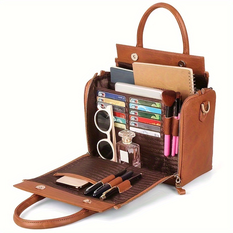 

Retro Pu Leather Handbag Pu Leather Western Women Bag Handbag Purse Portable Storage Bag With Multi Card Slots Women's Multi Layer Crossbody Bag