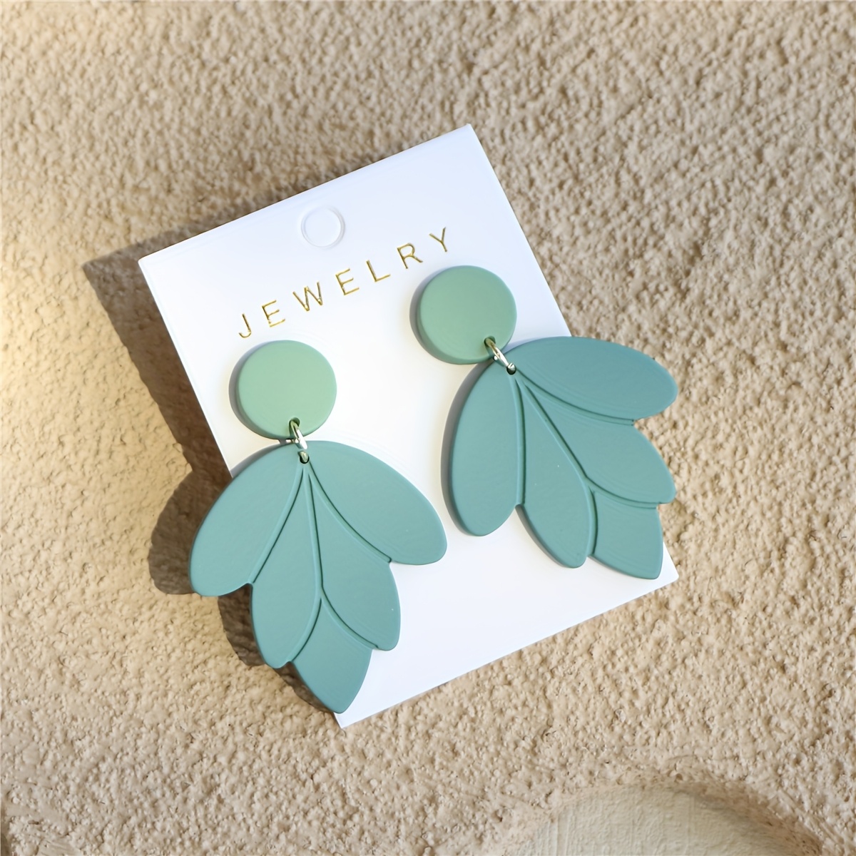 Women's Light Green Clay Texture Leaf Earrings