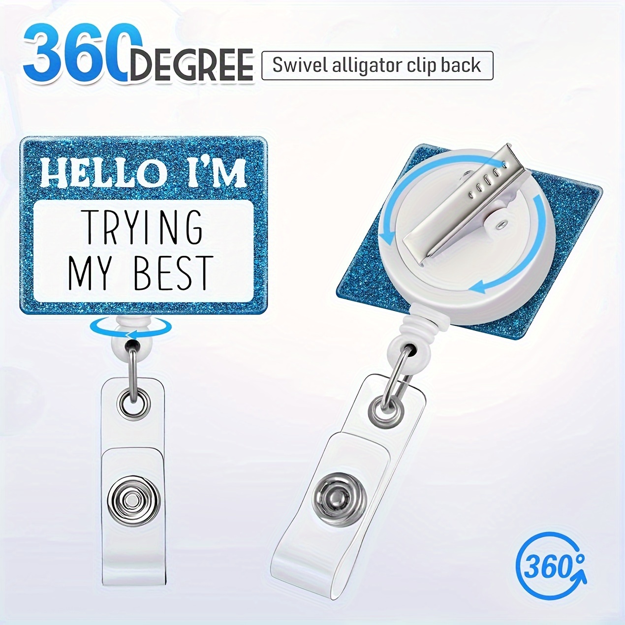 Hello I'm Doing My Best Badge Reel, Funny Retractable ID Holder, Work Name  Tag Clip (lanyard)