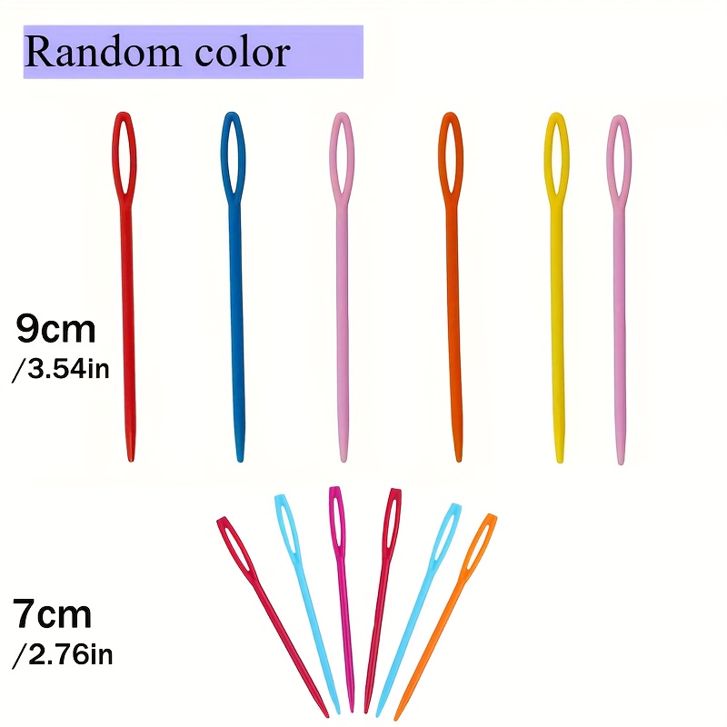 TEMU Delivery 12pcs Colorful Plastic Knitting Needles & Crochet Hooks Set, 9cm, 7.01cm - Large-eye, Ergonomic Handles Sweater Weaving & Sewing