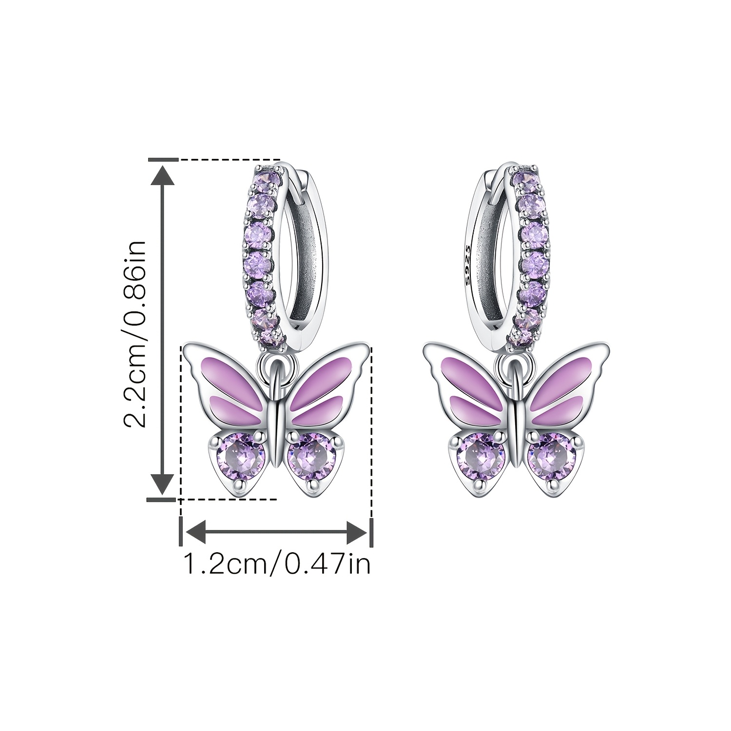 Women's S925 Silvery Purple Butterfly Stud Earrings