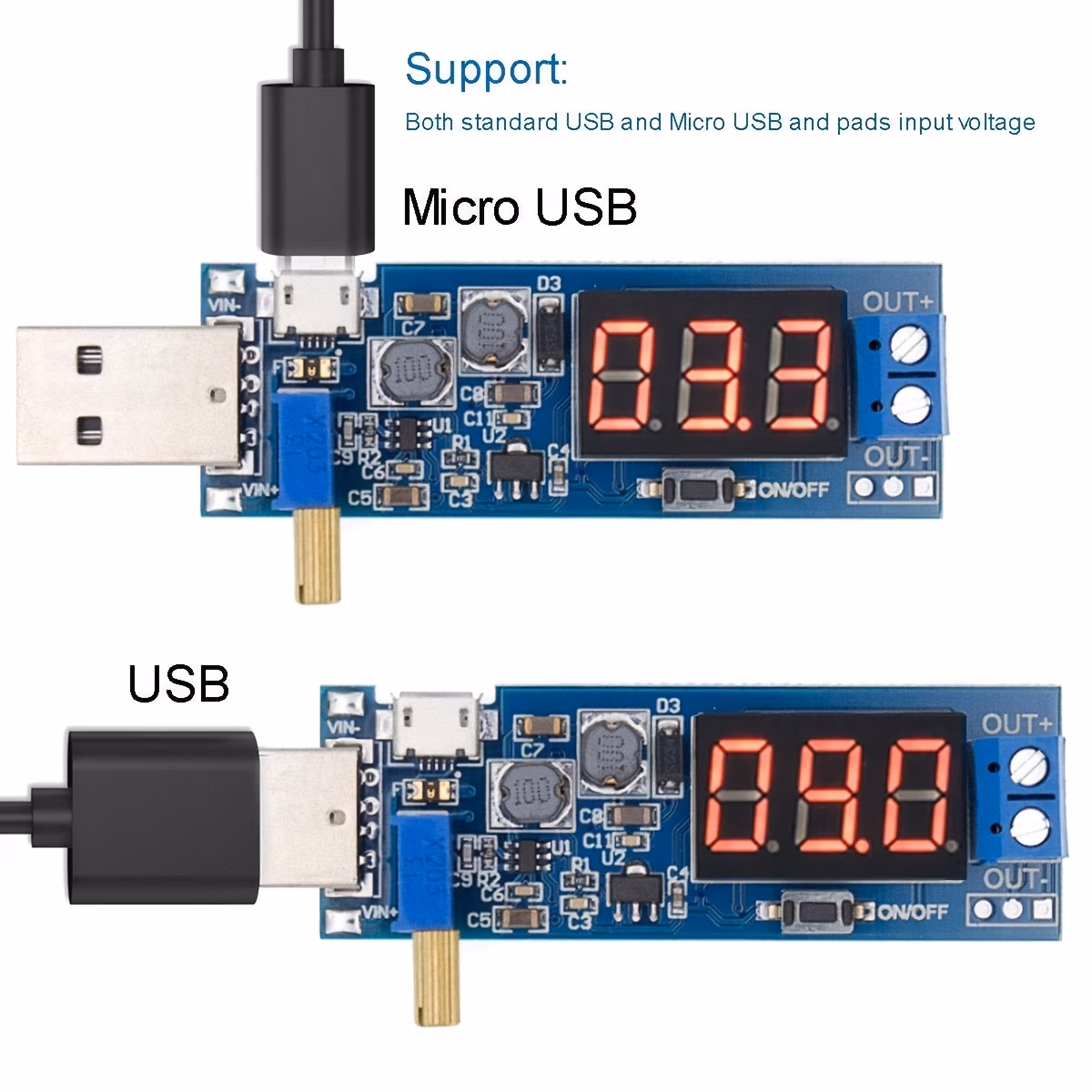 5 יחידות של מודולי ממיר usb -boost שמתאימים את המתח מ-3.5v-12v ל-1.2v-24v, פועלים כגם מספקי חשמל וגם , ויכולים לספק וולטאג עד 5v, 3.3v, 9v, 12v ו-18v. פרטי מוצר 1