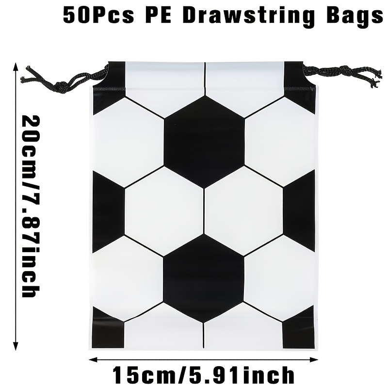 TEMU Gift For Her/him 50pcs Football Party Bags With Soccer & Drawstring Closure - Plastic Gift Packaging Suitable For Birthday, Baby Shower,