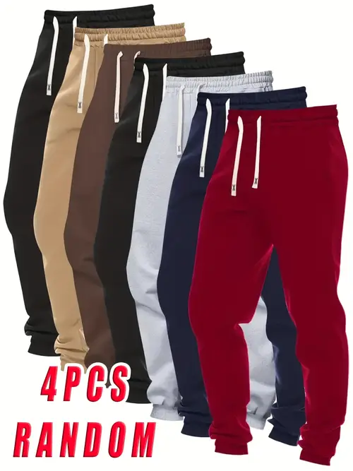 4 pack mens casual jogger pants elastic drawstring waist multiple pockets breathable fabric for gym running lounge casual attire assorted colors