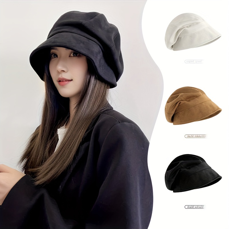 

Winter Knitted Bucket Hat For Women - Cozy Thickened Polyester Fisherman Cap, Pile Design, Lightweight Beret, Machine Washable, Non-elastic Fashion Accessory