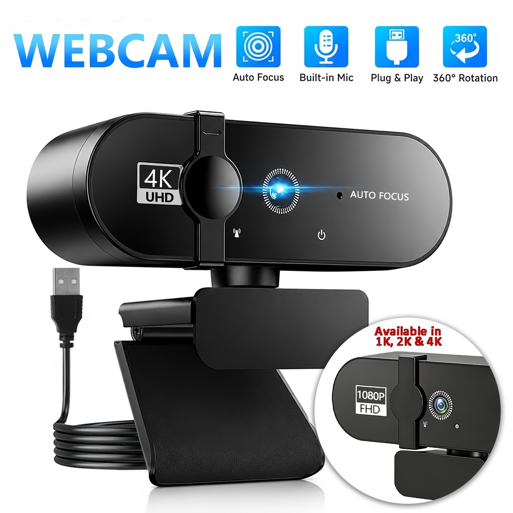 photo de l'article webcam 4k ultra hd avec microphone intégré et cache dintimité,   et    . disponible en   4k, 2k et 1080p,   pour le gaming, les réunions zoom, les diffusions en direct sur youtube et le télétravail