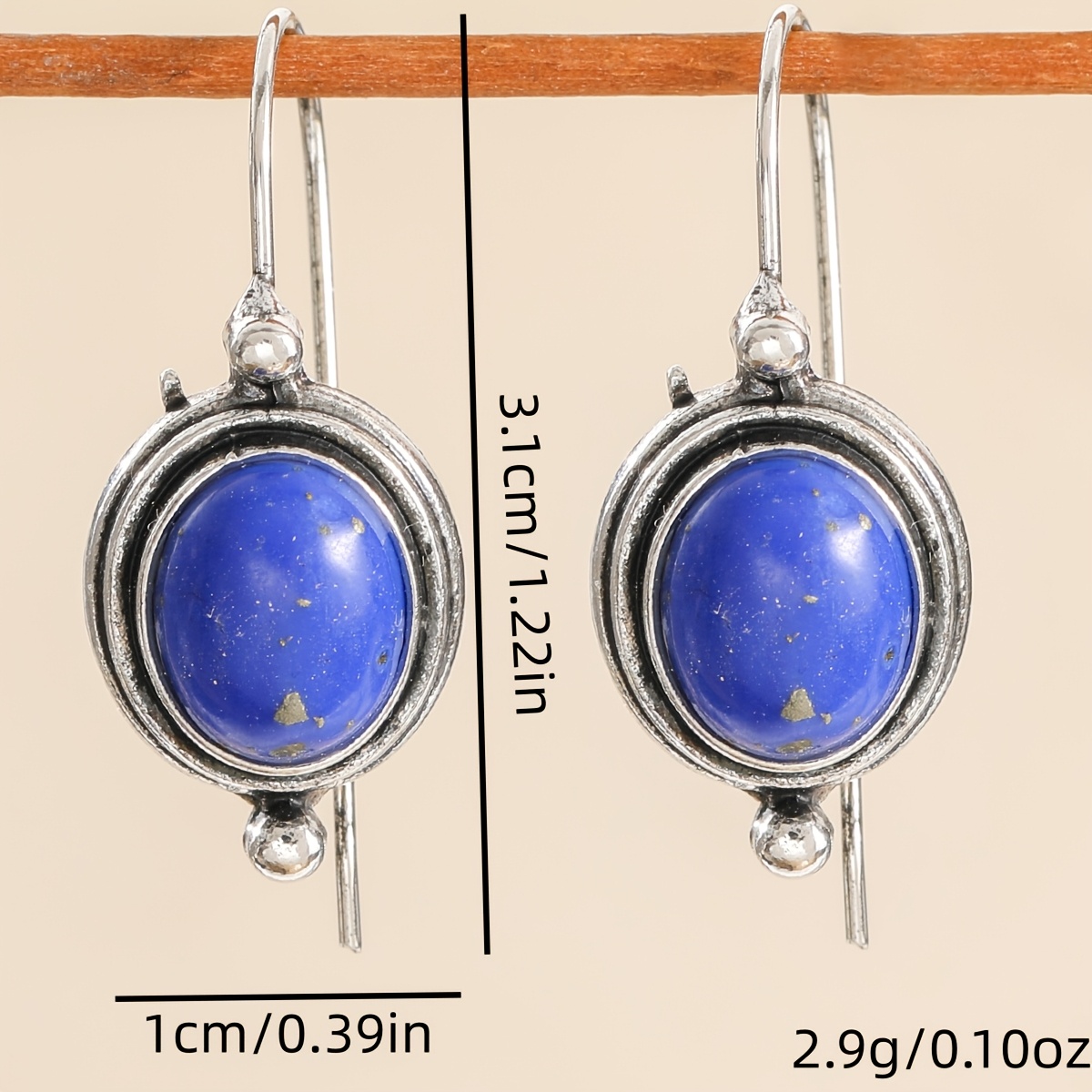 Retro Women's Oval Pendant Earrings with Blue Main Stone