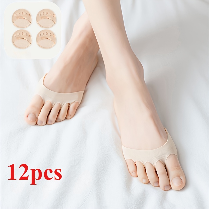 TEMU 12pcs Women Forefoot 5 Toes Pads For High Heels - Half Insoles Foot Care Non-slip Toe Socks Toe Pad Inserts
