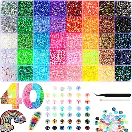 new 40 grid handcrafted resin rhinestones 3mm mixed color multi color non thermally repairable flat back gems come with a picking tool crystals are suitable for diy crafts clothing cups shoes fabrics and nail art