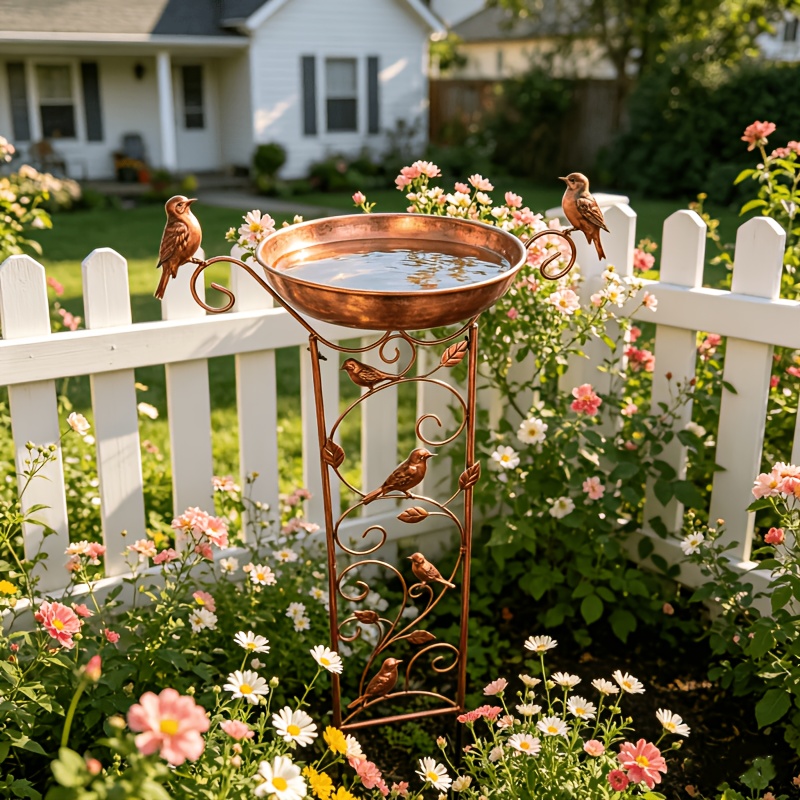 Image of Outdoor Bird Bath With Flower Stand, Garden Iron Plant Shelf, Detachable Bird Bath, Potted Plant Support, For Climbing Flowers
