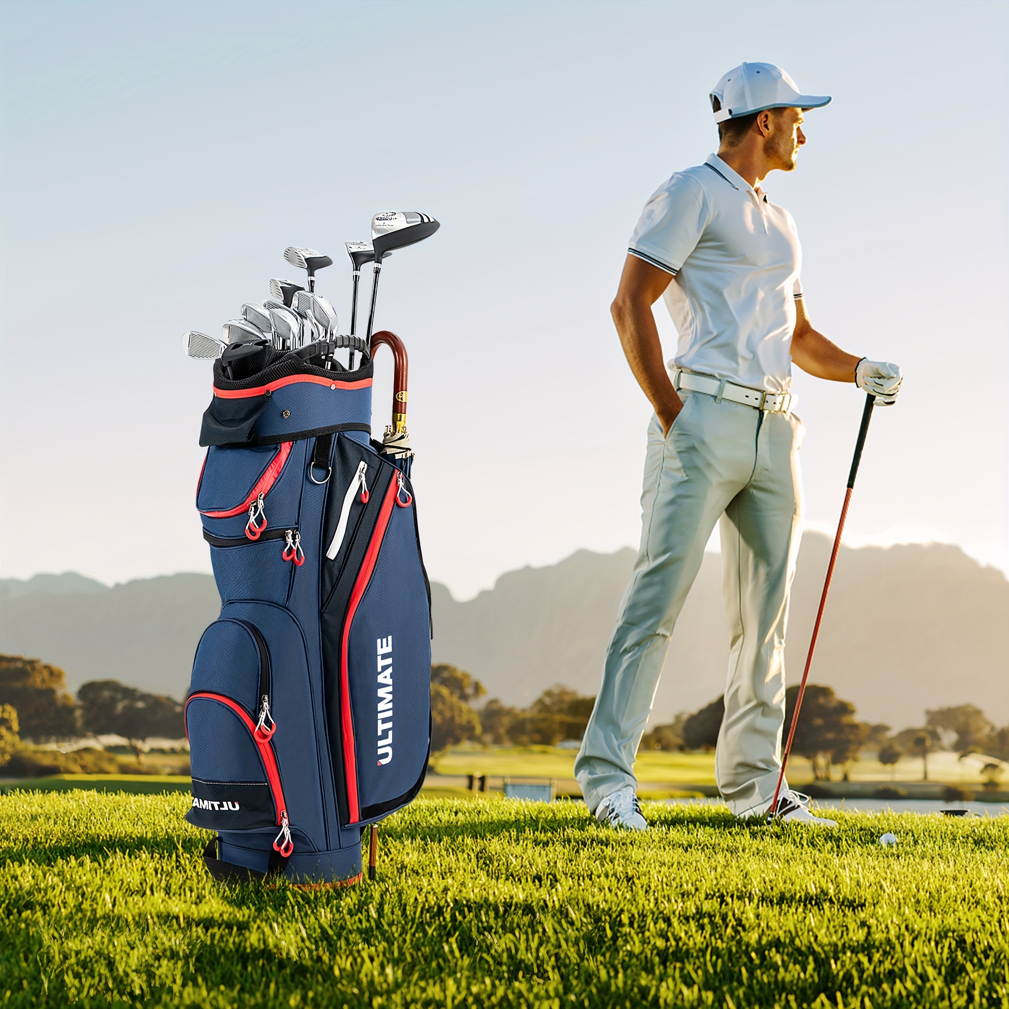 

9.5" Golf Cart Bag W/14 Full-length Divider Rain Hood Cooler Bag 8 Pockets
